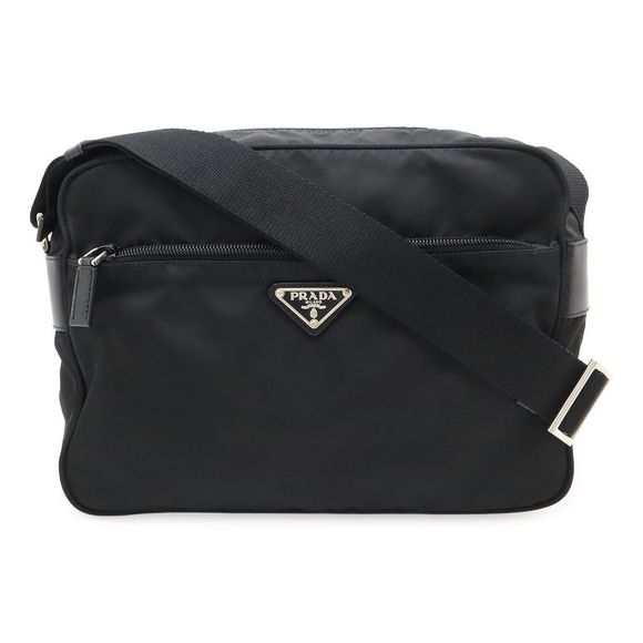 Prada VELA Sport Shoulder Bag Pochette Diagonal Nylon Leather NERO Black Black - Picture 1 of 8